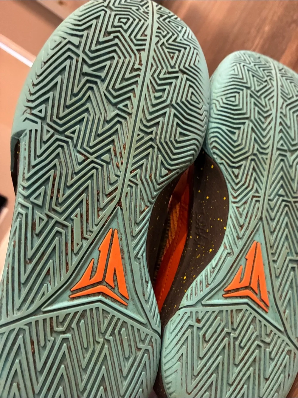 Nike Kids Orange and Yellow Mesh Athletic Sneakers with Teal Sole